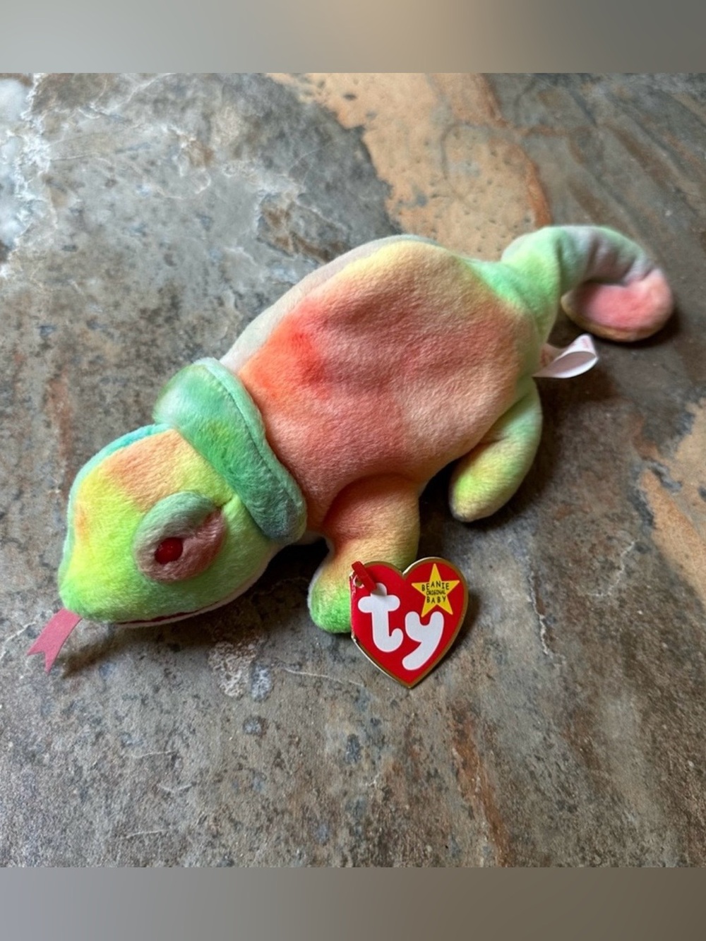 Ty Beanie Babies Rainbow Chameleon Plush Toy Multicolor NWT